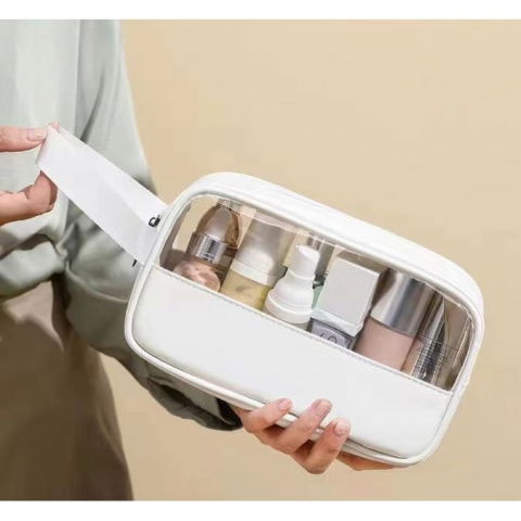 Geanta cosmetice  pentru voiaj sau organizare, material pvc/textil, impermeabila, portabila, 22 x 12 x 8 cm, alb [3]