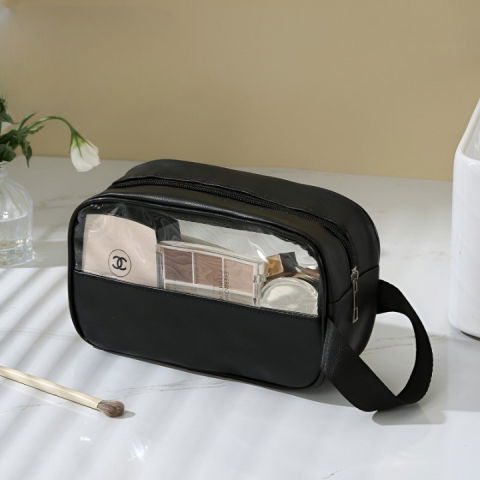 Geanta cosmetice, pentru voiaj sau organizare, material pvc- textil, impermeabila, portabila,22 x 12 x 8 cm, negru [1]