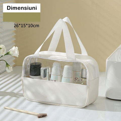 Geanta cosmetice  pentru voiaj sau organizare, material pvc/textil, impermeabila, portabila, 26 x 15 x 10 cm, alb [4]