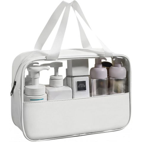 Genti, organizatoare şi accesorii voiaj - Geanta cosmetice  pentru voiaj sau organizare, material pvc/textil, impermeabila, portabila, 26 x 15 x 10 cm, alb