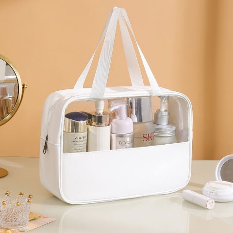 Geanta cosmetice  pentru voiaj sau organizare, material pvc/textil, impermeabila, portabila, 26 x 15 x 10 cm, alb [7]