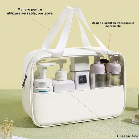 Geanta cosmetice  pentru voiaj sau organizare, material pvc/textil, impermeabila, portabila, 26 x 15 x 10 cm, alb [5]