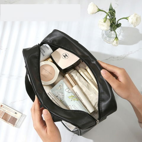 Geanta cosmetice  pentru voiaj sau organizare, material pvc/textil, impermeabila, portabila, 26 x 15 x 10 cm, negru [6]