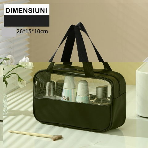 Geanta cosmetice  pentru voiaj sau organizare, material pvc/textil, impermeabila, portabila, 26 x 15 x 10 cm, negru [1]