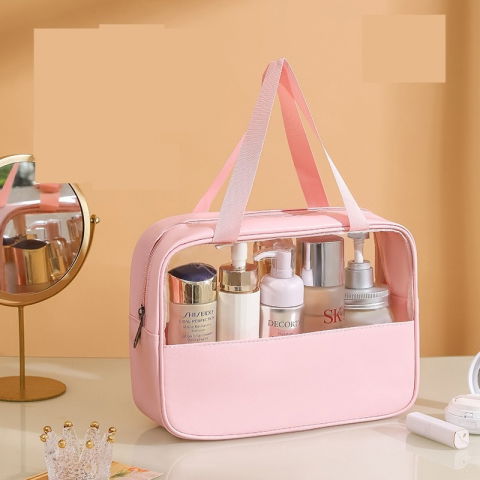 Geanta cosmetice  pentru voiaj sau organizare, material pvc/textil, impermeabila, portabila, 30 x 21 x 12 cm, roz [2]