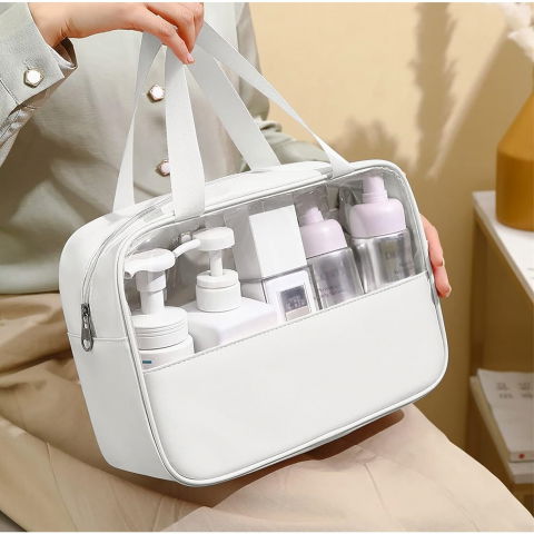 Geanta cosmetice  pentru voiaj sau organizare, material pvc/textil, impermeabila, portabila, 30x12x21 cm, alb [2]