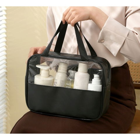 Geanta cosmetice  pentru voiaj sau organizare, material pvc/textil, impermeabila, portabila, 30x21x12 cm, negru [4]