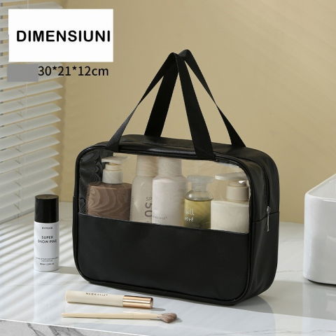 Geanta cosmetice  pentru voiaj sau organizare, material pvc/textil, impermeabila, portabila, 30x21x12 cm, negru [5]