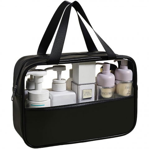 Genti, organizatoare şi accesorii voiaj - Geanta cosmetice  pentru voiaj sau organizare, material pvc/textil, impermeabila, portabila, 30x21x12 cm, negru