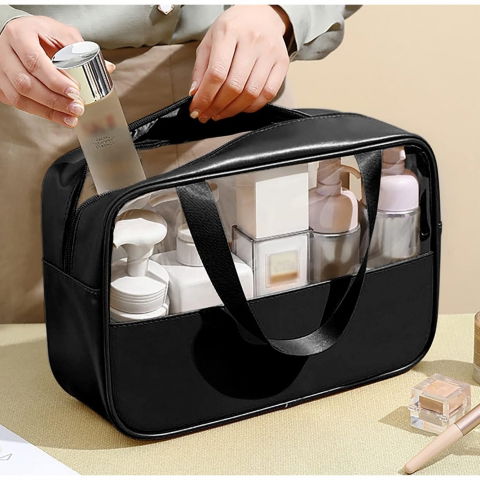 Geanta cosmetice  pentru voiaj sau organizare, material pvc/textil, impermeabila, portabila, 30x21x12 cm, negru [3]