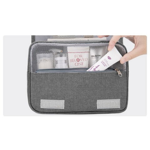Geanta cosmetice voiaj, material panza, impermeabil, 3 compartimente, cu agatatoare, gri, 47 x 28 x 20   cm [4]