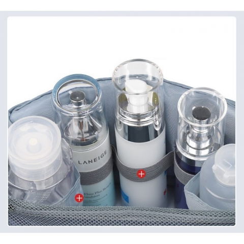 Geanta cosmetice voiaj, material panza, impermeabil, 3 compartimente, cu agatatoare, gri, 47 x 28 x 20   cm [2]