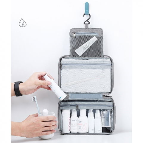 Geanta cosmetice voiaj, material textil, impermeabil, gri, 12.5 x 9 x 22 cm [5]