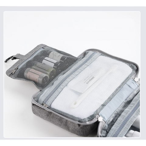 Geanta cosmetice voiaj, material textil, impermeabil, gri, 12.5 x 9 x 22 cm [3]