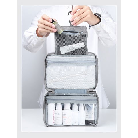 Geanta cosmetice voiaj, material textil, impermeabil, gri, 12.5 x 9 x 22 cm [2]