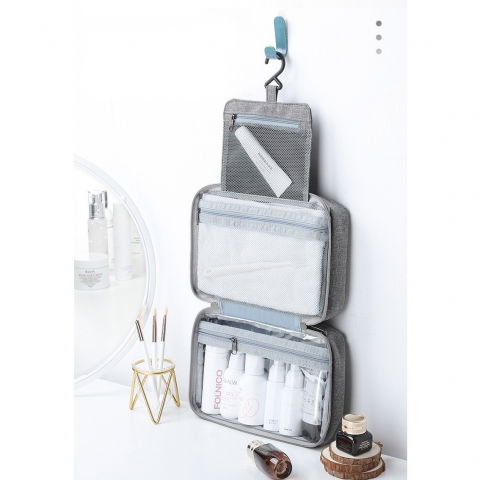 Geanta cosmetice voiaj, material textil, impermeabil, gri, 12.5 x 9 x 22 cm [1]