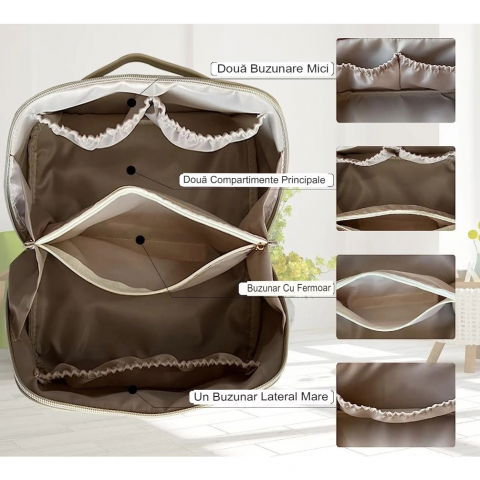 Geanta de calatorie  pentru cosmetice, portabila, impermeabila, din piele ecologica, compartimente multiple, cu fermoar, 23 x 11.5 x 10.5 cm, crem [9]