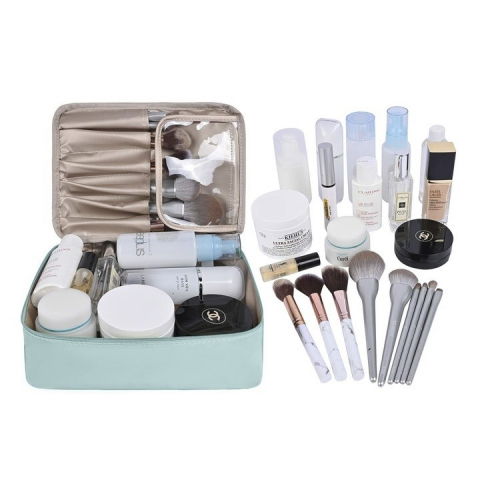 Geanta de calatorie, pentru cosmetice si articole de toaleta, material impermeabil, 2 in 1, portfard interior detasabil, 23 x 16 x 8 cm, albastru [1]