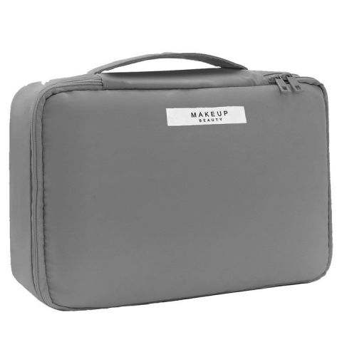 Organizatoare, perne voiaj şi accesorii - Geanta de calatorie, pentru cosmetice si articole de toaleta, material impermeabil, 2 in 1, portfard interior detasabil, 23 x 16 x 8 cm, gri