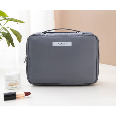 Geanta de calatorie, pentru cosmetice si articole de toaleta, material impermeabil, 2 in 1, portfard interior detasabil, 23 x 16 x 8 cm, gri [2]