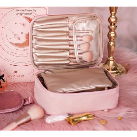 Geanta de calatorie, pentru cosmetice si articole de toaleta, material impermeabil, 2 in 1, portfard interior detasabil, 23 x 16 x 8 cm, roz [3]