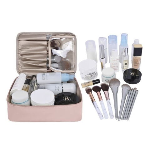 Geanta de calatorie, pentru cosmetice si articole de toaleta, material impermeabil, 2 in 1, portfard interior detasabil, 23 x 16 x 8 cm, roz [2]