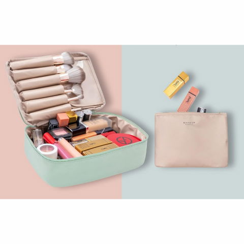 Geanta de calatorie, pentru cosmetice si articole de toaleta, material impermeabil, 2 in 1, portfard interior detasabil, 23 x 16 x 8 cm, verde [2]