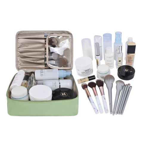 Geanta de calatorie, pentru cosmetice si articole de toaleta, material impermeabil, 2 in 1, portfard interior detasabil, 23 x 16 x 8 cm, verde [1]