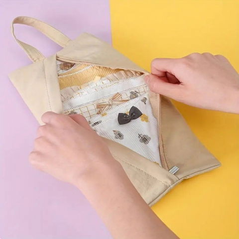 Geanta de depozitare, pentru haine mici, lenjerie, sosete, cosmetice, impermeabila, cu maner, 10x20x3 cm, crem [2]