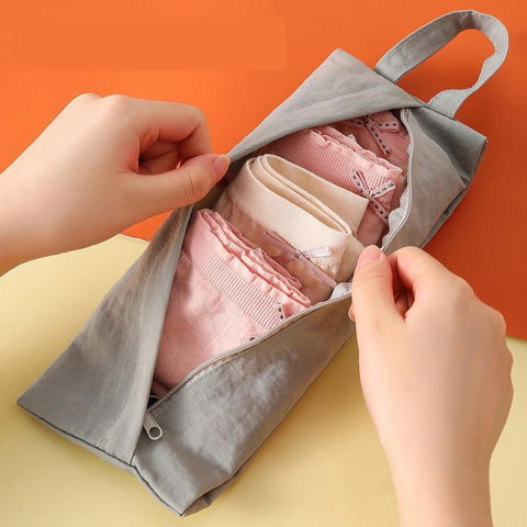 Geanta de depozitare, pentru haine mici, lenjerie, sosete, cosmetice, impermeabila, cu maner, 10x20x3 cm, gri [2]