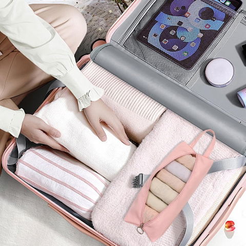 Geanta de depozitare, pentru haine mici, lenjerie, sosete, cosmetice, impermeabila, cu maner, 10x20x3 cm, roz [4]