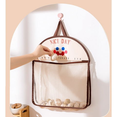 Geanta de depozitare, tip saculet, de agatat, multifunctionala, din plasa, 40 x 10 x 44 cm, maro [5]