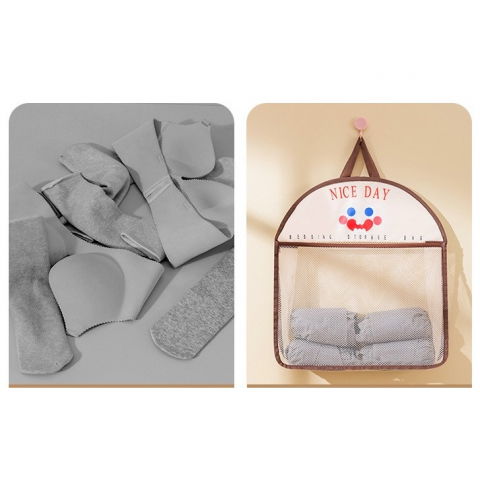 Geanta de depozitare, tip saculet, de agatat, multifunctionala, din plasa, 40 x 10 x 44 cm, maro [4]