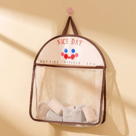 Geanta de depozitare, tip saculet, de agatat, multifunctionala, din plasa, 40 x 10 x 44 cm, maro [6]