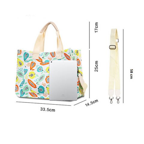 Geanta de mana/umar, multifunctionala, inchidere cu capsa, imprimeu fructe, material textil, 33.5 x 25 x 14.5 cm, multicolor [7]