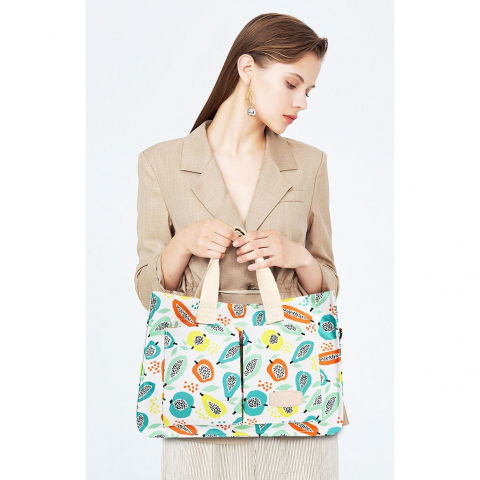 Geanta de mana/umar, multifunctionala, inchidere cu capsa, imprimeu fructe, material textil, 33.5 x 25 x 14.5 cm, multicolor [2]