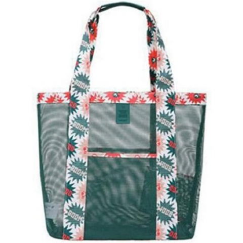 Genti, organizatoare şi accesorii voiaj - Geanta de plaja, din plasa transparenta, imprimeu boom, 43 x 10 x 33 cm, model pentru umar, lungime inferioara 33 cm, verde
