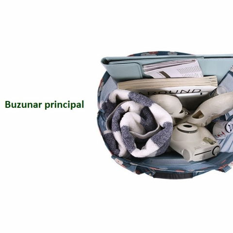 Geanta de plaja, din plasa transparenta, imprimeu floral, 43 x 10 x 33 cm, model pentru umar, lungime inferioara 33 cm, albastru [2]