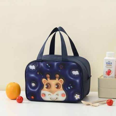 Geantă frigorifică, cu desene animat 3d, portabilă pentru copii, de prânz, din pânză oxford, 27.5x18x20 cm, model cerb, albastru [2]