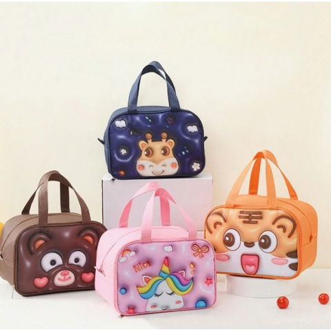 Geantă frigorifică, cu desene animat 3d, portabilă pentru copii, de prânz, din pânză oxford, 27.5x18x20 cm, model cerb, albastru [5]