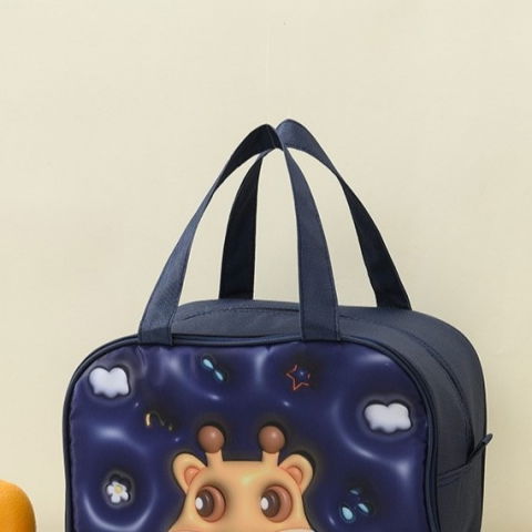 Geantă frigorifică, cu desene animat 3d, portabilă pentru copii, de prânz, din pânză oxford, 27.5x18x20 cm, model cerb, albastru [6]