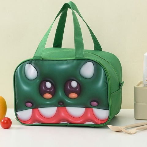 Geantă frigorifică, cu desene animat 3d, portabilă pentru copii, de prânz, din pânză oxford, 27.5x18x20 cm, model crocodil, verde [6]