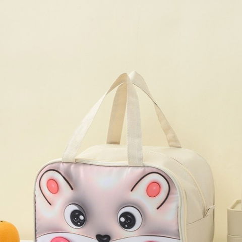 Geantă frigorifică, cu desene animat 3d, portabilă pentru copii, de prânz, din pânză oxford, 27.5x18x20 cm, model soricel, bej [5]