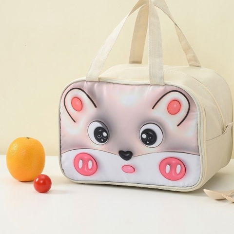 Geantă frigorifică, cu desene animat 3d, portabilă pentru copii, de prânz, din pânză oxford, 27.5x18x20 cm, model soricel, bej [6]