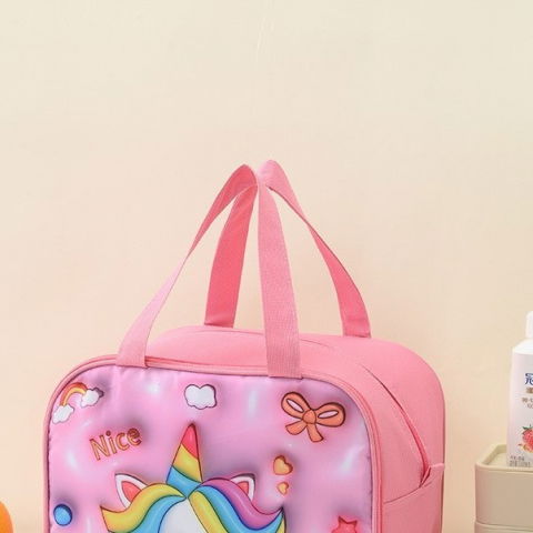 Geantă frigorifică, cu desene animat 3d, portabilă pentru copii, de prânz, din pânză oxford, 27.5x18x20 cm, model unicorn, roz [7]