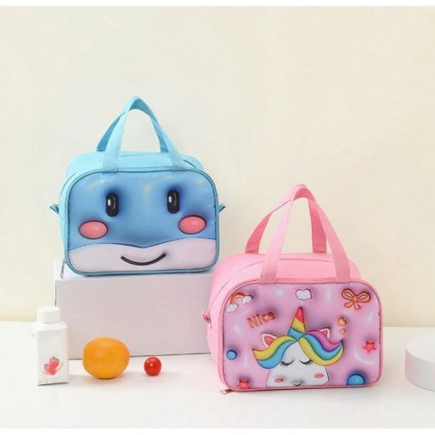 Geantă frigorifică, cu desene animat 3d, portabilă pentru copii, de prânz, din pânză oxford, 27.5x18x20 cm, model unicorn, roz [6]