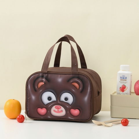 Geantă frigorifică, cu desene animat 3d, portabilă pentru copii, de prânz, din pânză oxford, 27.5x18x20 cm, model ursulet, maro [2]