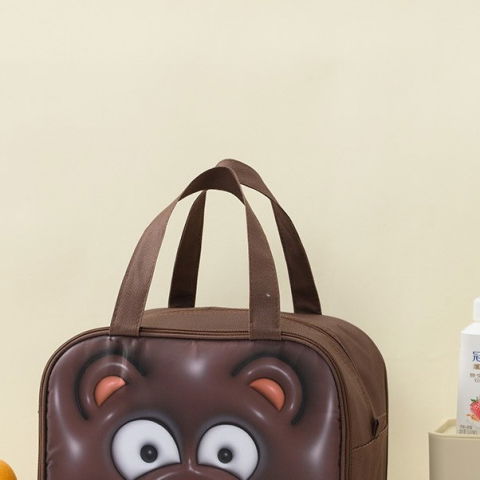 Geantă frigorifică, cu desene animat 3d, portabilă pentru copii, de prânz, din pânză oxford, 27.5x18x20 cm, model ursulet, maro [7]