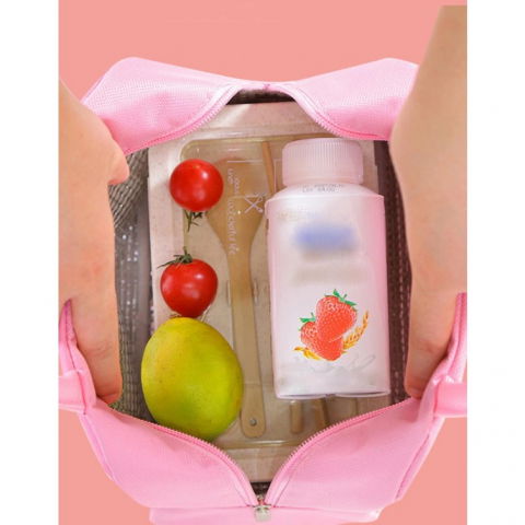 Geantă frigorifică, cu desene animat, portabilă pentru copii, de prânz, din pânză oxford, 22x14x19 cm, model iepuras, roz [3]