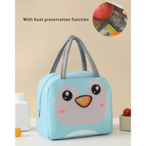 Geantă frigorifică, cu desene animat, portabilă pentru copii, de prânz, din pânză oxford, 22x14x19 cm, model pinguin, albastru [3]